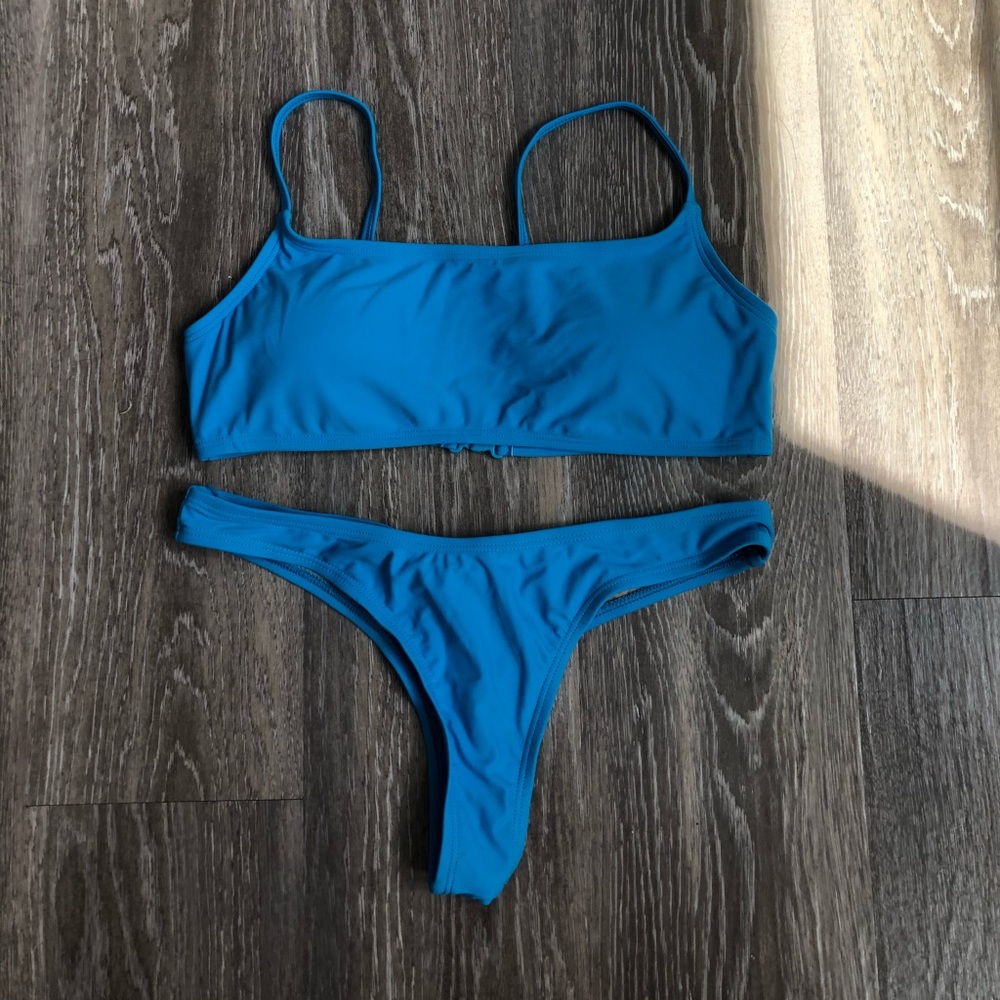 Blue thong bikini